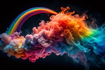 Obraz premium Vibrant Rainbow Smoke Plume, Pink, Orange, Blue, Isolated Background