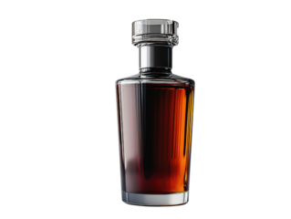 Bottle of liquor placed on a clean white surface with natural lighting and soft shadows