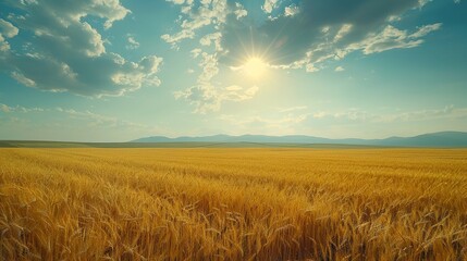 Fototapeta premium Sun - Drenched Splendor: Unraveling the Allure of a Golden Wheat Field's Enchanting Landscape