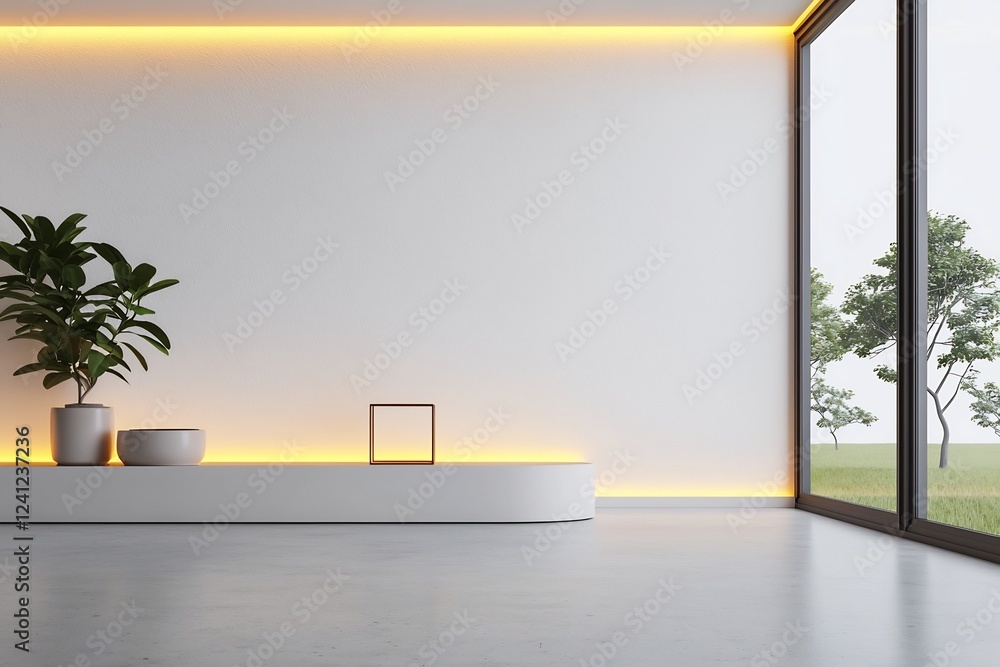 Poster sleek and uncluttered minimalist studio with polished concrete floor and large window