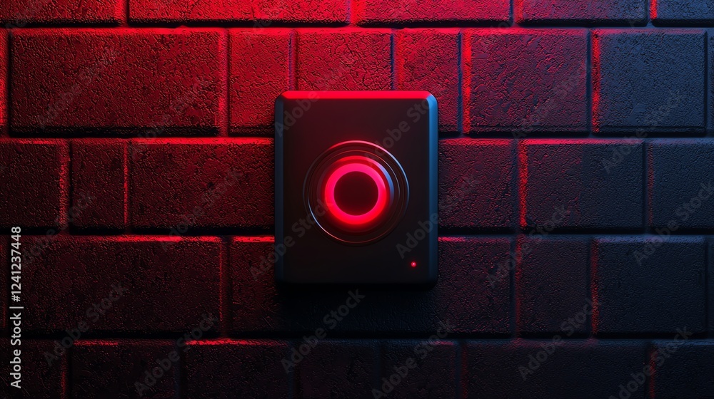 Poster illuminated button on a dark background.