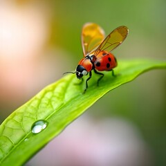 Obraz premium Ladybug on a Leaf: A Stunning Macro Photograph