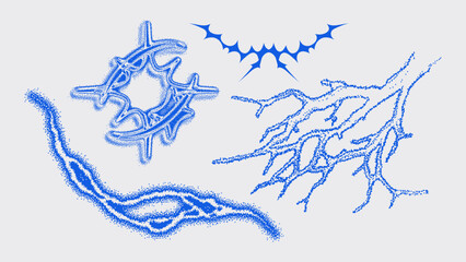 Abstract blue organic patterns with a textured, fluid style.