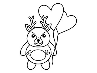 Valentines Day Deer Holding Balloons Outline