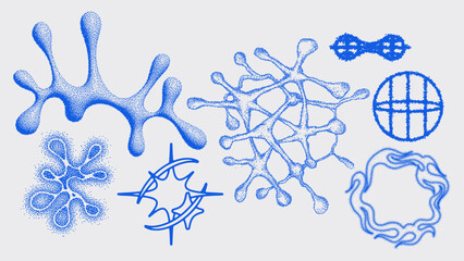 Blue abstract shapes featuring organic forms and textures.