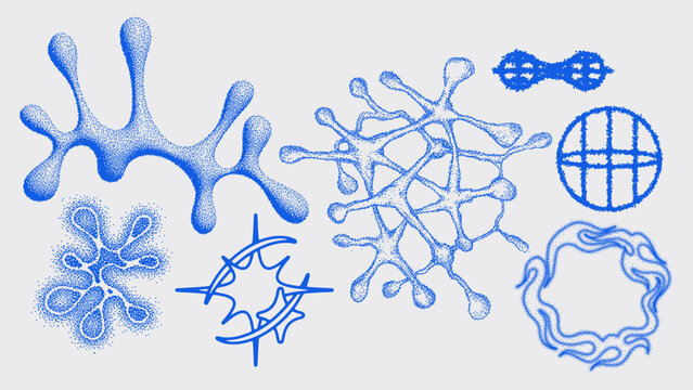 Blue abstract shapes featuring organic forms and textures.