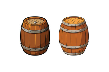 Set of Wooden Barrel Vector Illustration on White Background

