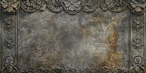 Ancient temple stone background with intricate carvings on weathered stone slabs.