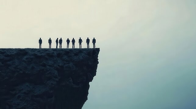 Team leader standing at the edge of a cliff, guiding a team across a bridge, symbolizing leadership support