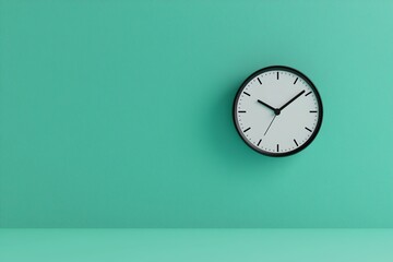 Minimalist clock on a vibrant green wall.