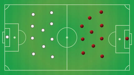 Background of soccer team formation and tactic drawing on the green football chalkboard board. Soccer playbook to win the championship.