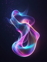 Abstract liquid glass holographic iridescent neon curved wave in motion dark background