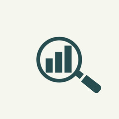 Minimalistic analytics icon with magnifying glass and bar chart, data significance