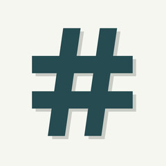 Fototapeta premium Dark teal hashtag icon on white background, modern communication