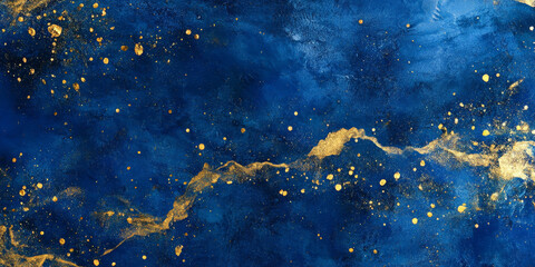 Fototapeta premium Sapphire blue with soft iridescent gold dust, celestial luxury texture