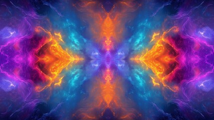 Intricate fractal patterns with vibrant neon colors in symmetrical design