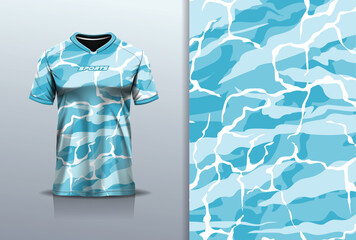 T-shirt mockup abstract texture grunge texture sport jersey design for football, soccer, racing, esports, running, in blue color © Nimpuna O