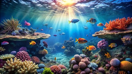 Obraz premium Vibrant Underwater Scene with Colorful Coral and Tropical Fish