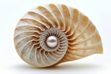 shell nautilus pearl Fibonacci sequence symmetry cross section spiral shell structure golden ratio background mollusk (nautilus pompilius) copy space half split stock
