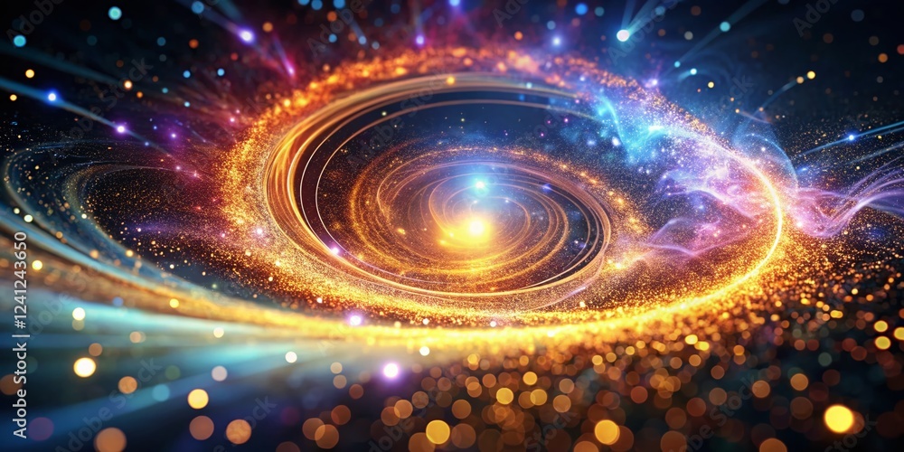 Aufkleber swirling vortex of light particles: abstract science physics background