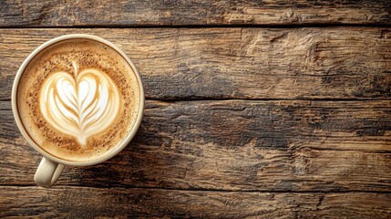 A cozy cup of latte art on a rustic wooden table brings warmth and charm to any coffee lover's experience.