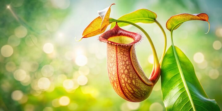 Vintage Style Nepenthes flava x tenuis Hybrid Pitcher Plant Isolated on White Background