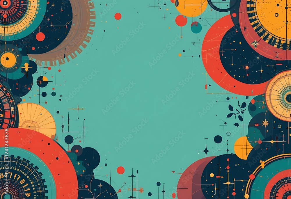 Poster abstract cosmic clockwork design featuring circular elements