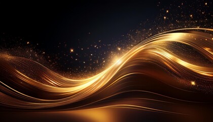 dynamic gold light streaks forming a wave pattern against a dark background, sparkling particles resembling stars