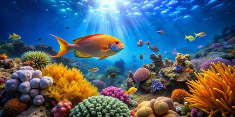 Vibrant Underwater Scene with Colorful Coral and Majestic Fish
