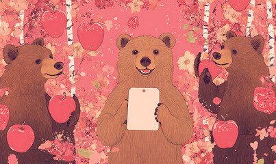 Bear cartoon 2d illustrator for card or wallpaper