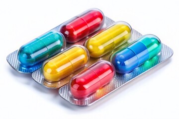 Three Packs of Pills Isolated on White Background - Medical Pharmacy Stock Photo