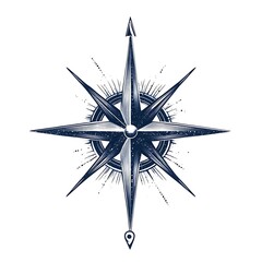 Fototapeta premium Vector image of a compass rose design in navy blue, symbolizing navigation and direction