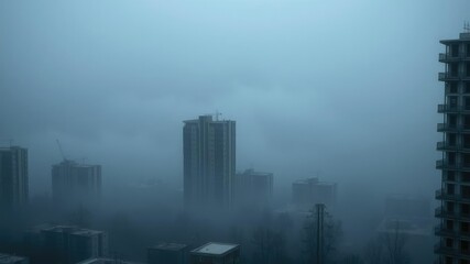 Fototapeta premium Mysterious smog over abandoned cityscape, urban, decay, haze