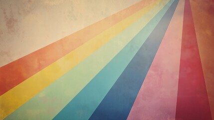 Retro rainbow stripes on vintage textured wall with faded pastel colors