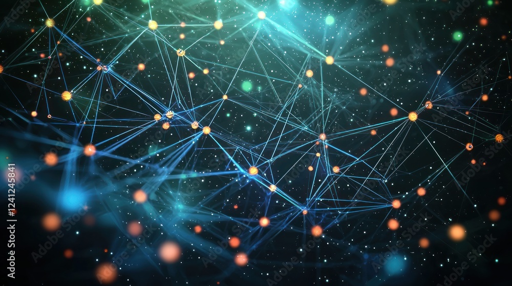 Aufkleber abstract network connections: glowing nodes and lines in dark space