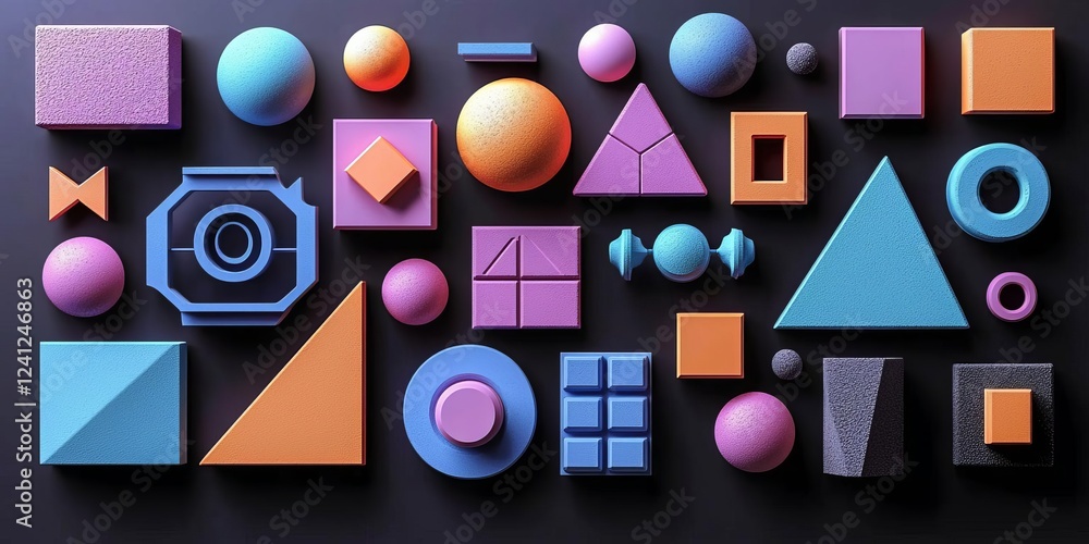 Fototapete person using a laptop computer with geometric shaped objects from above , isolated on white backgrou