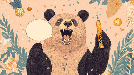 Bear cartoon 2d illustrator for card or wallpaper