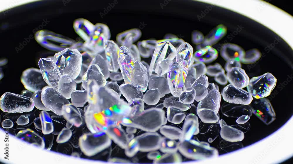 Poster discovering stunning crystal formations in a dark setting with magical light reflections