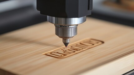 Laser engraving machine precisely etching a design on a wooden surface in a workshop setting