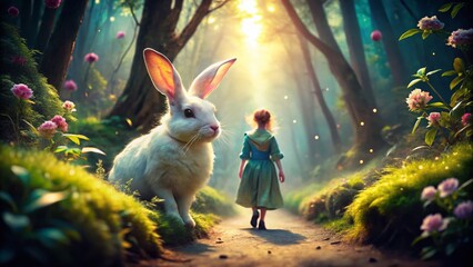Whimsical Wonderland: Follow the White Rabbit - A Mysterious Portrait