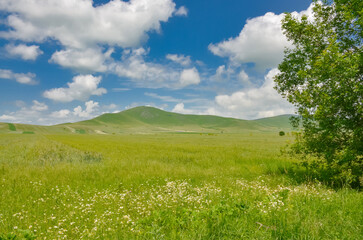 Aplaklu mountain and Stepanavan farmlands scenic view (Lori province, Armenia)