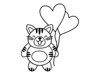 Valentines Day Tiger Holding Balloons Outline