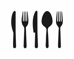Simple Black and White Cutlery Set Illustration