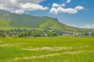 Fototapeta premium scenic view of Urut viilage and mountains of Lesser Caucasus (Lori province, Armenia)
