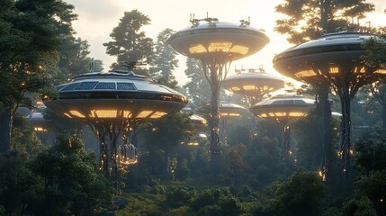  Futuristic Forest with Genetically Engineered Trees Producing Oxygen