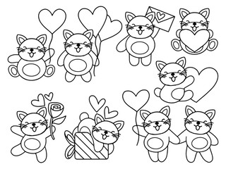 Valentines Day Set Cat Outline