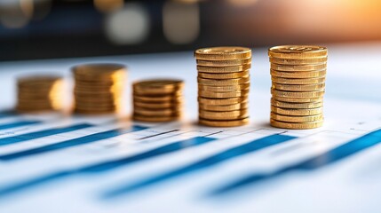 Analyzing financial growth trends business office data visualization modern workspace aerial view investment insights