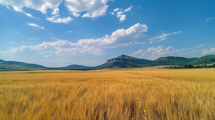 Obraz premium Sun - Drenched Splendor: Unraveling the Allure of a Golden Wheat Field's Enchanting Landscape