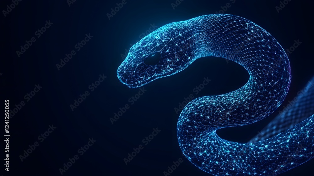 Poster digitized snake:fusion of nature and technology in glowing abstract artwork