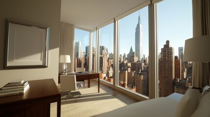 Modern Interior Workspace with Stunning City View Manhattan Urban Elegance Daylight Contemporary Design